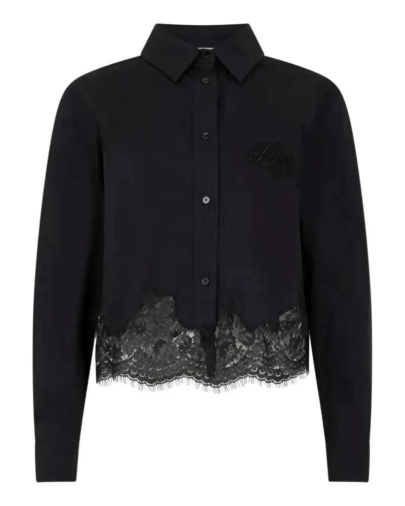 Philipp Plein embroidered lace cropped shirt - Schwarz Schwarz