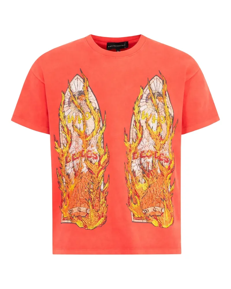 WHO DECIDES WAR Flame Glass T-Shirt mit Strass - Orange Orange