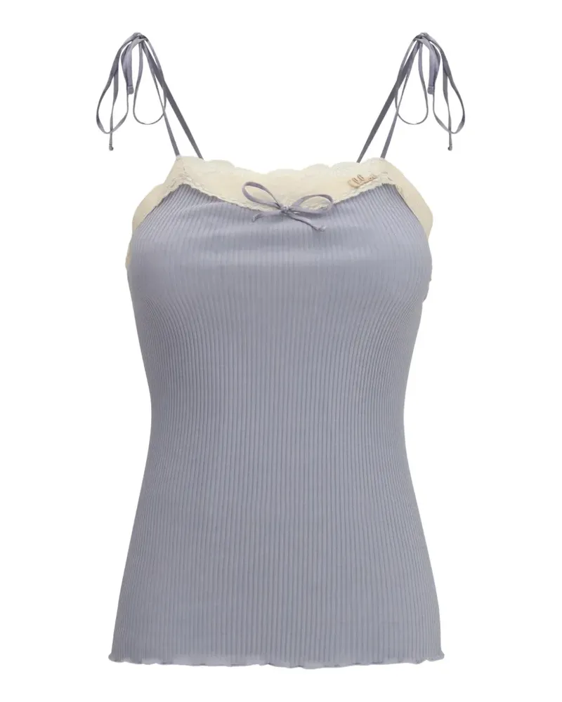 Chloé Trägershirt aus Baumwolljersey und Spitze mit schmalen Riemen - Grau Grau