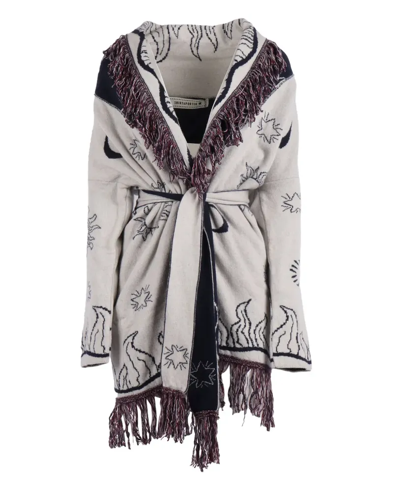 SHIRTAPORTER celestial-jacquard fringed cardigan - Nude Nude