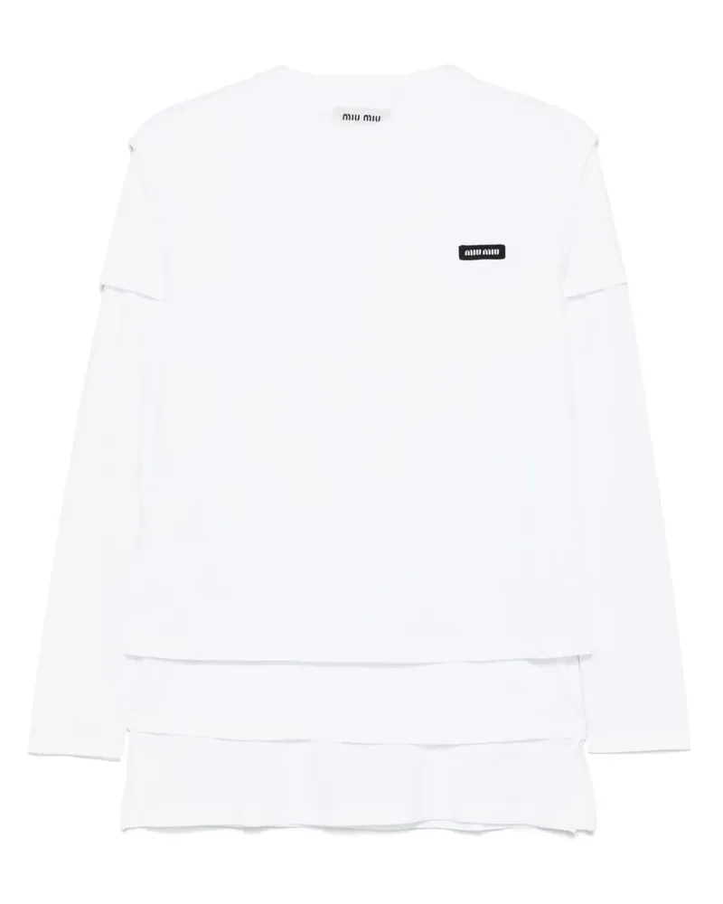 Miu Miu T-Shirt mit Logo-Applikation - Weiß Weiß