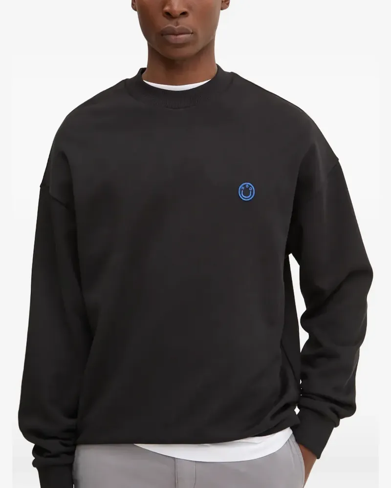 HUGO BOSS Pullover mit Smiley-Patch - Schwarz Schwarz