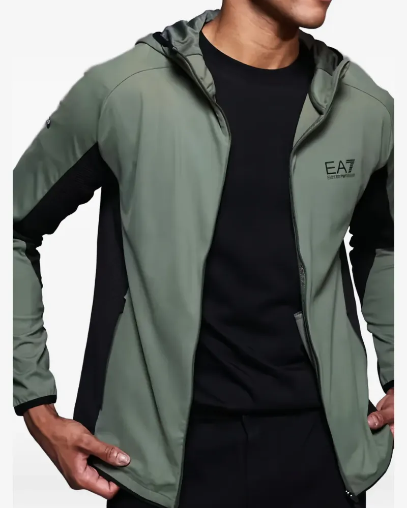 EA7 logo-print hooded jacket - Grün Grün