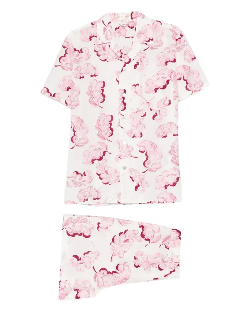 Olivia von Halle Emeli Plume feather-print pyjama (set of two) - Weiß Weiß