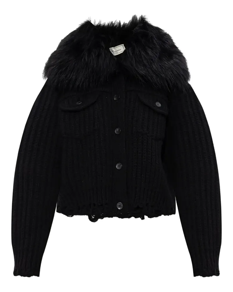 Blumarine Geknöpfte Jacke mit Faux Fur - Schwarz Schwarz