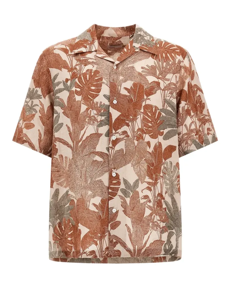 Herno Leinenhemd mit tropischem Print - Orange Orange