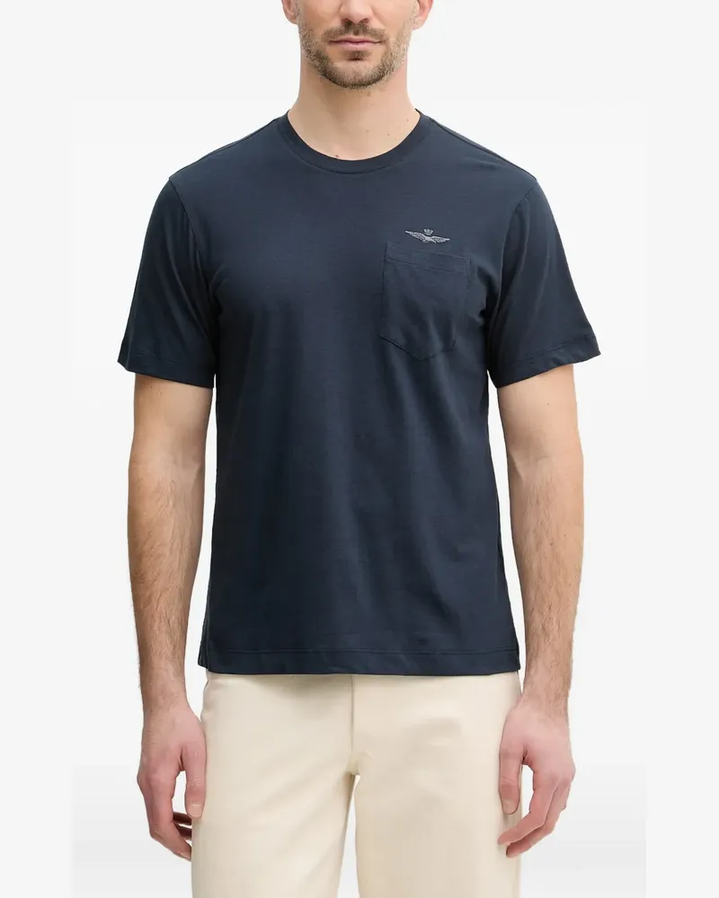 Aeronautica Militare Besticktes T-Shirt mit Brusttasche - Blau Blau