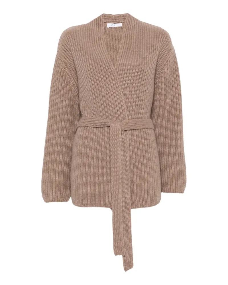 Liska belted ribbed-knit cardigan - Nude Nude