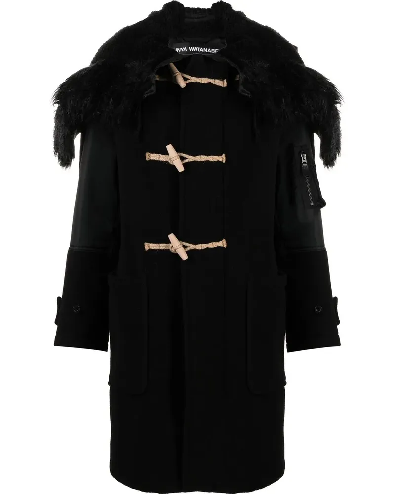 Junya Watanabe Einreihiger Mantel mit Kapuze - Schwarz Schwarz