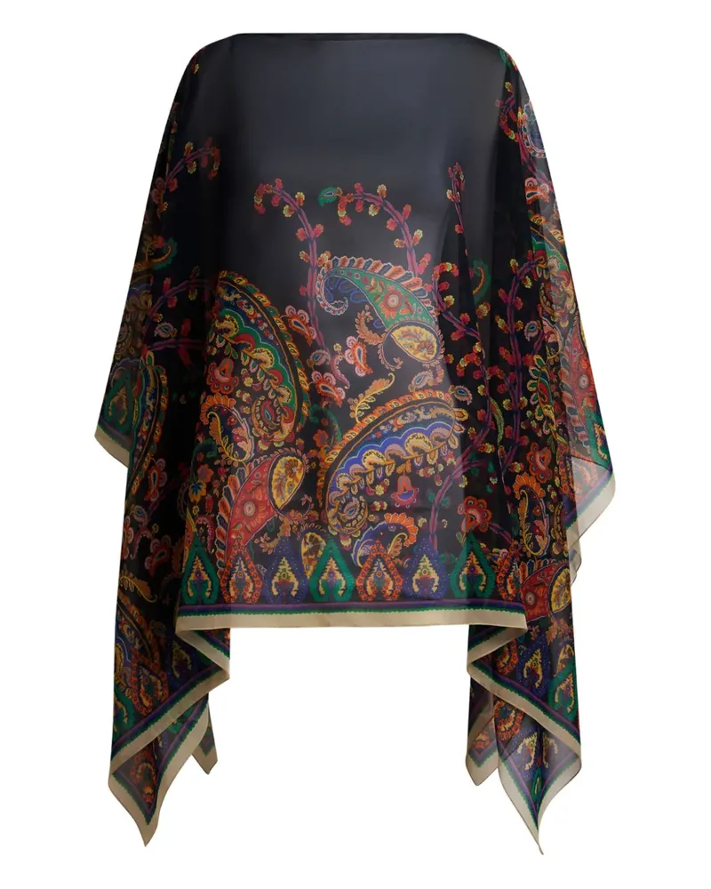 Etro floral paisley-print silk poncho - Schwarz Schwarz