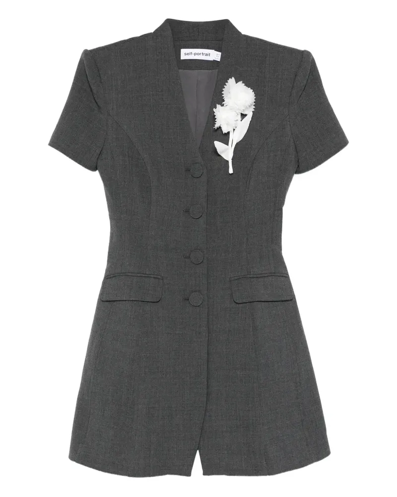 Self-Portrait Minikleid mit Blumenbrosche - Grau Grau