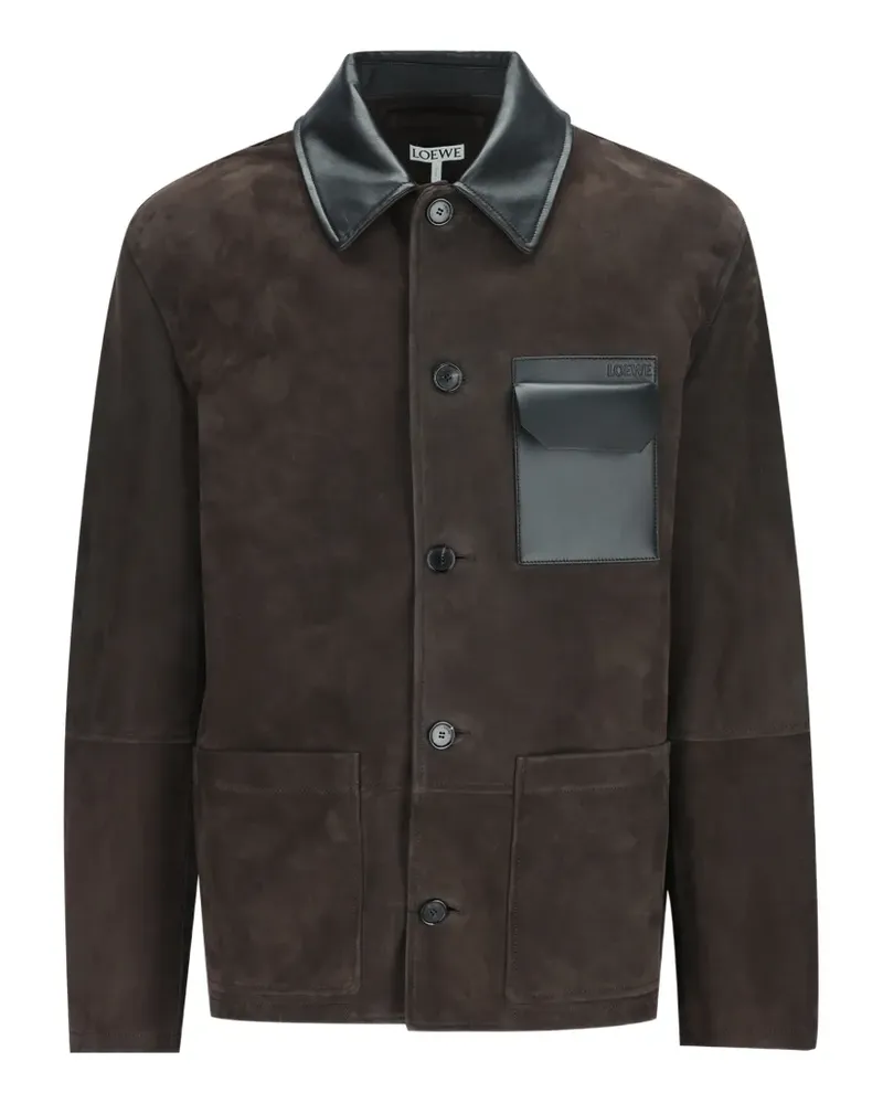 Loewe contrast-collar suede jacket - Braun Braun