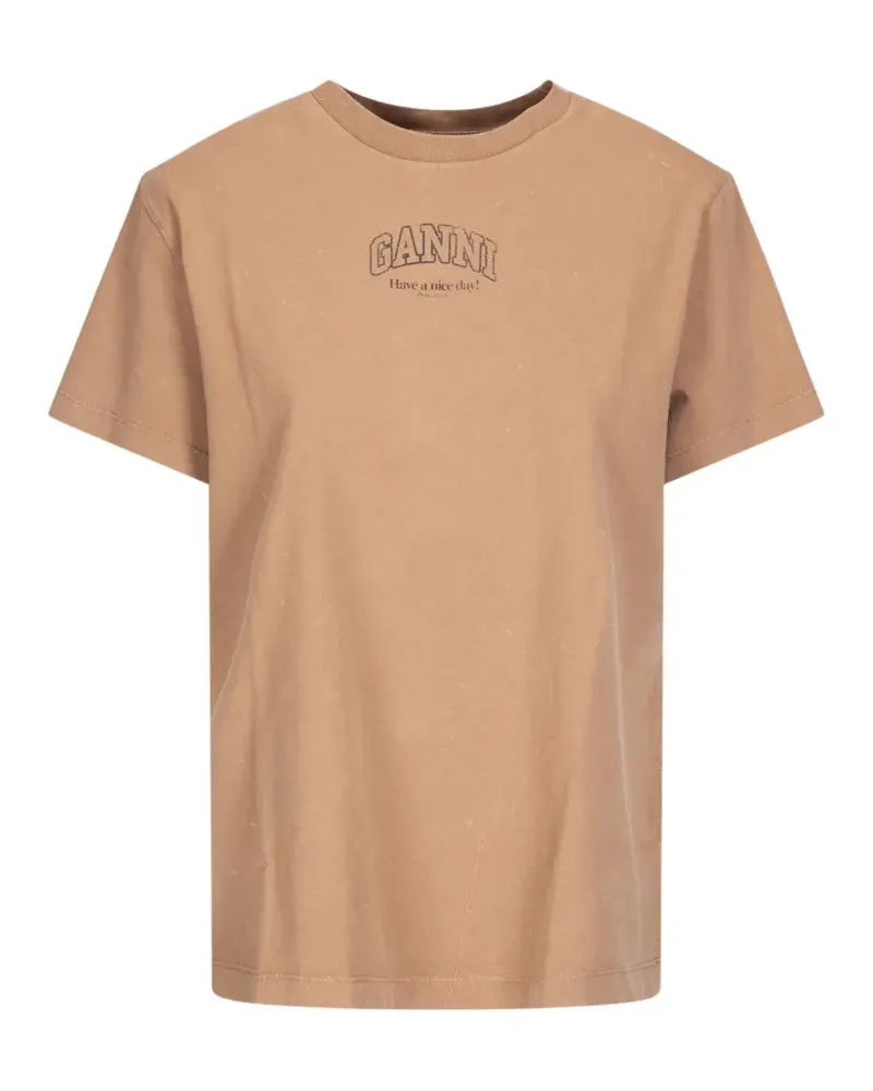 Ganni Essentials washed-effect tee - Nude Nude