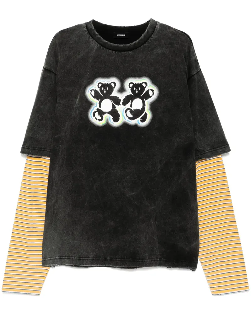 WE 11 DONE T-Shirt im Layering-Look mit Teddy - Schwarz Schwarz