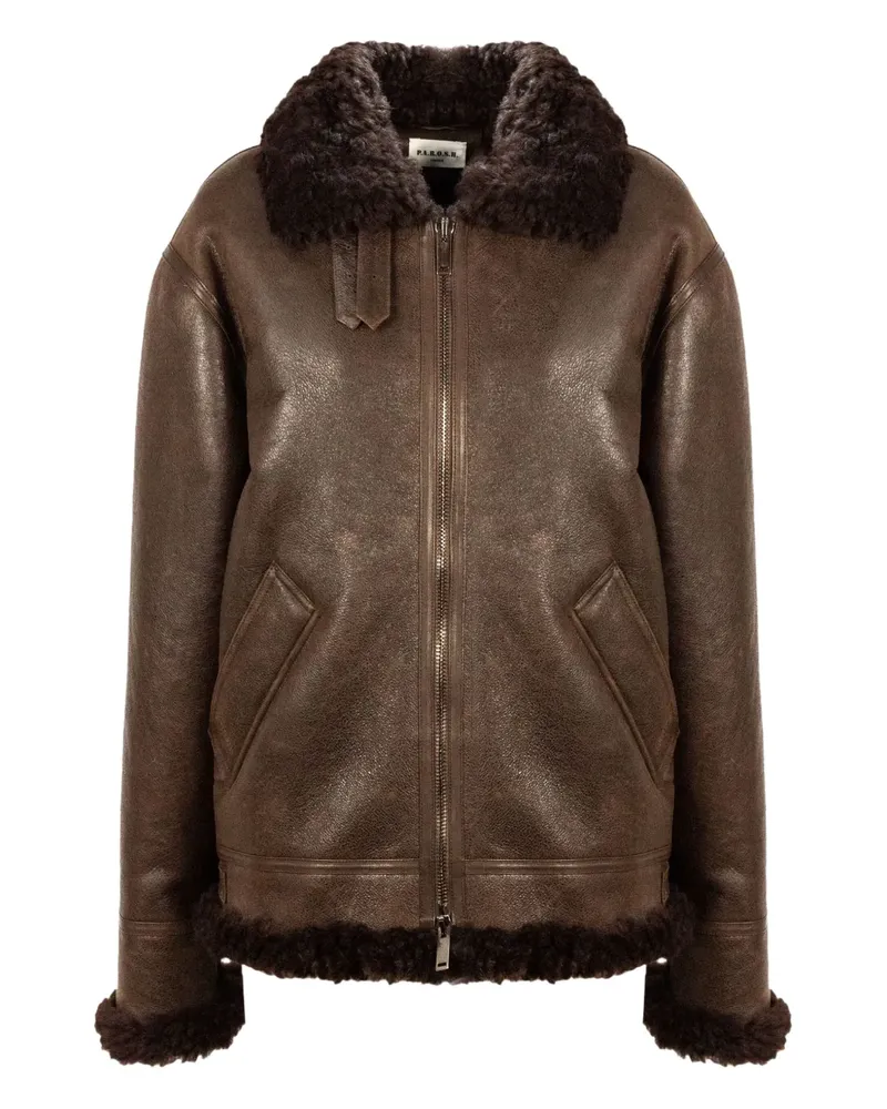 P.A.R.O.S.H. P.A.R.O H. shearling-collar zip jacket - Braun Braun