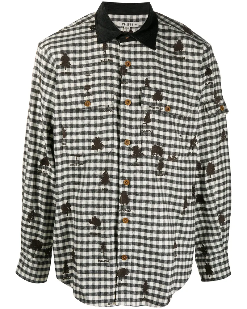PHIPPS gingham shirt with all-over tree embroidery - Weiß Weiß