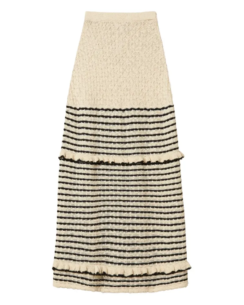 Twin-Set striped ruffled maxi skirt - Nude Nude