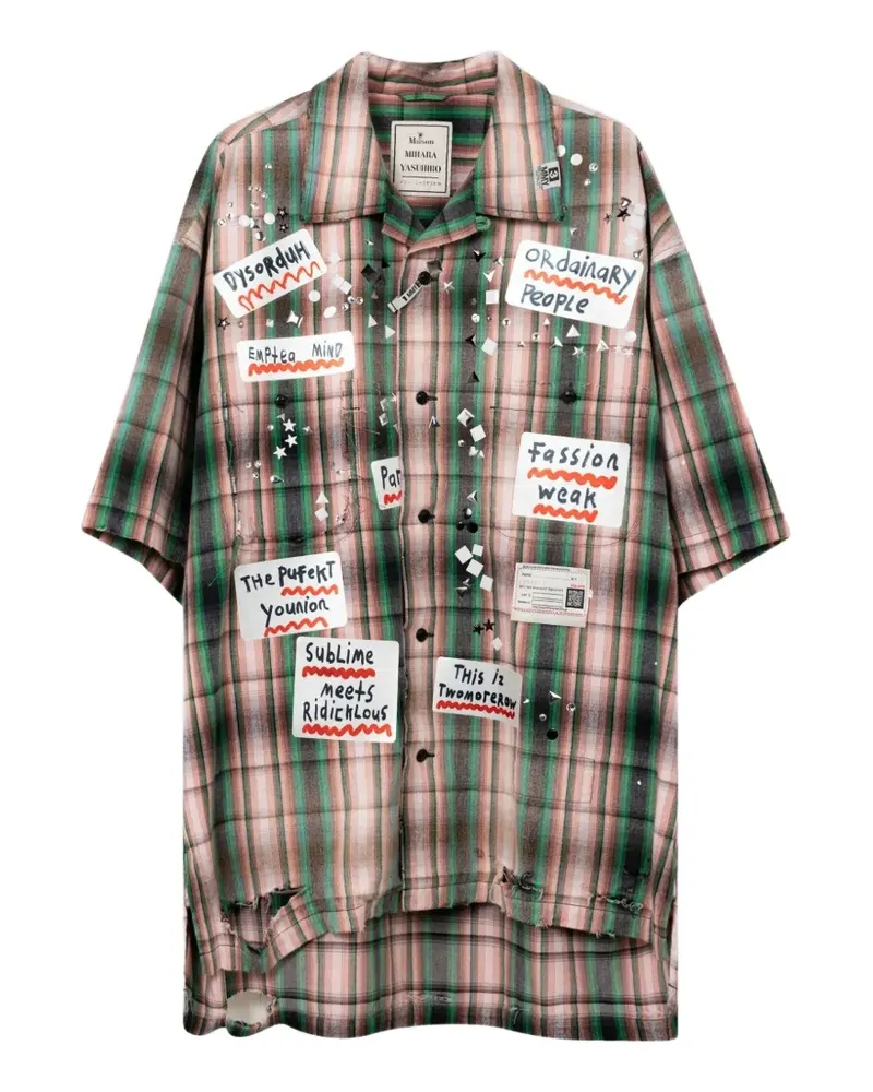 MIHARAYASUHIRO check-pattern sticker-detailing shirt - Rosa Rosa