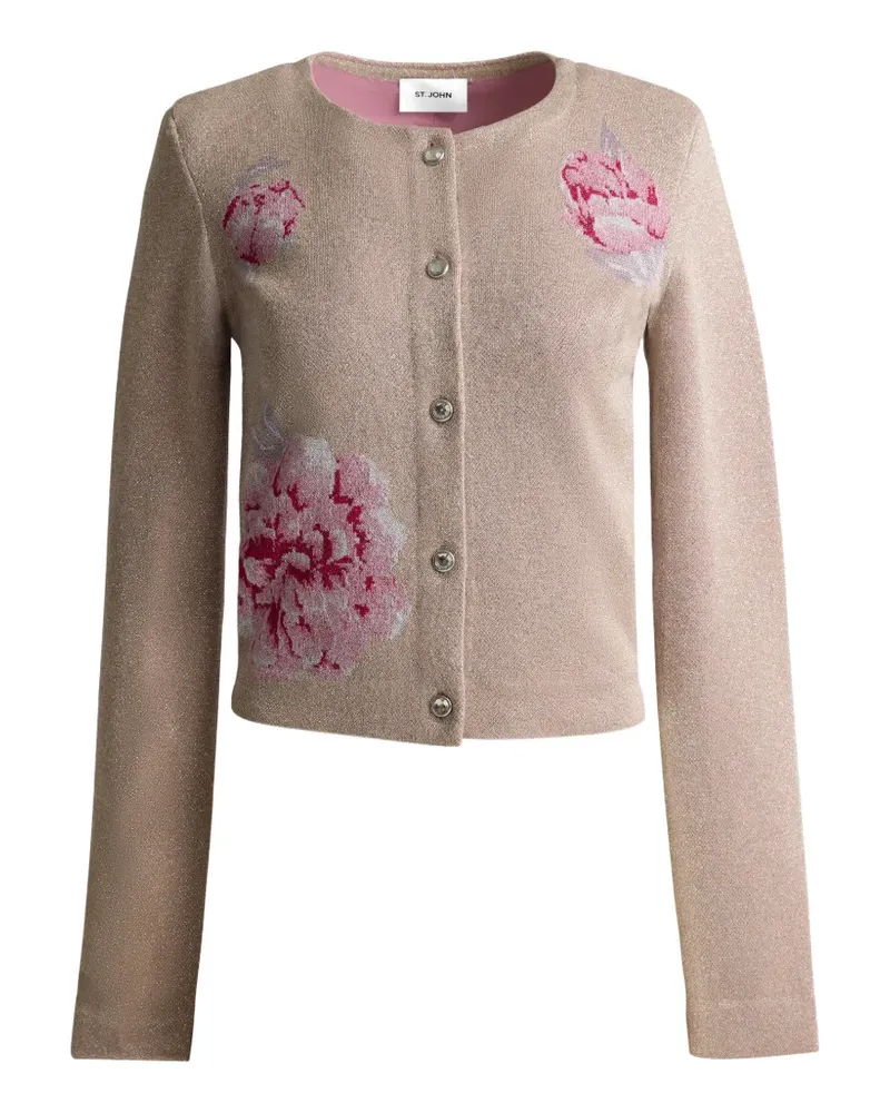 ST. JOHN Renee metallic-peony-jacquard-knit jacket - Nude Nude