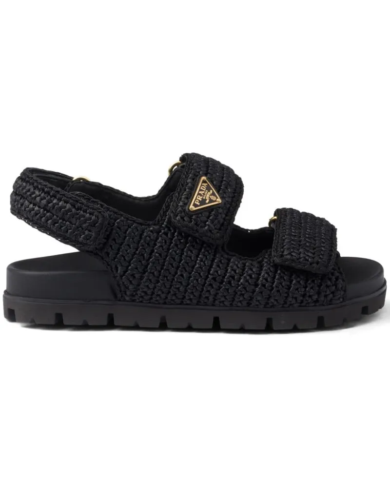 Prada Gewebte Sandalen mit Logo-Schild - Schwarz Schwarz