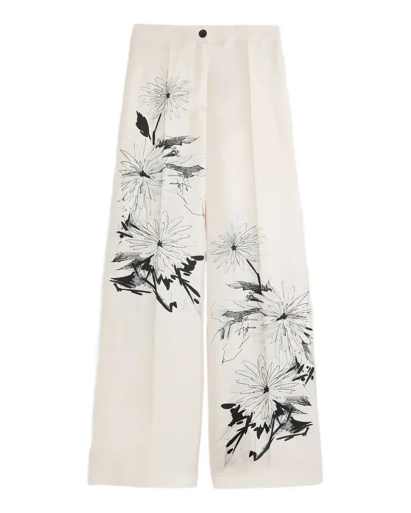 Momoni Misaki Hose mit Blumen - Weiß Weiß