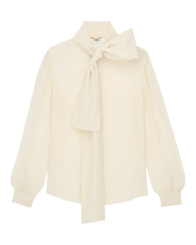 Saint Laurent Lavallière Bluse aus Seidencrêpe de Chine - Nude Nude