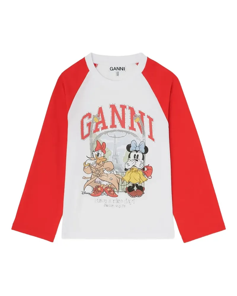 Ganni T-Shirt mit Raglanärmeln - Weiß Weiß