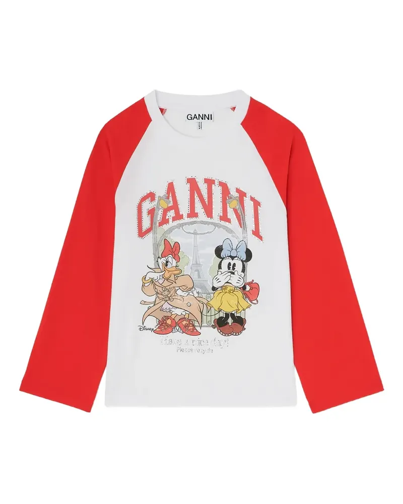 Ganni T-Shirt mit Raglanärmeln - Weiß Weiß