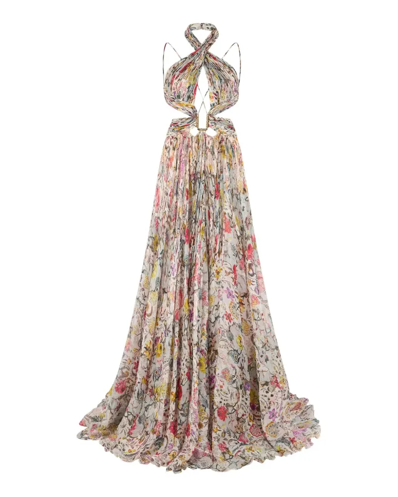 Roberto Cavalli floral-print halterneck maxi dress - Nude Nude