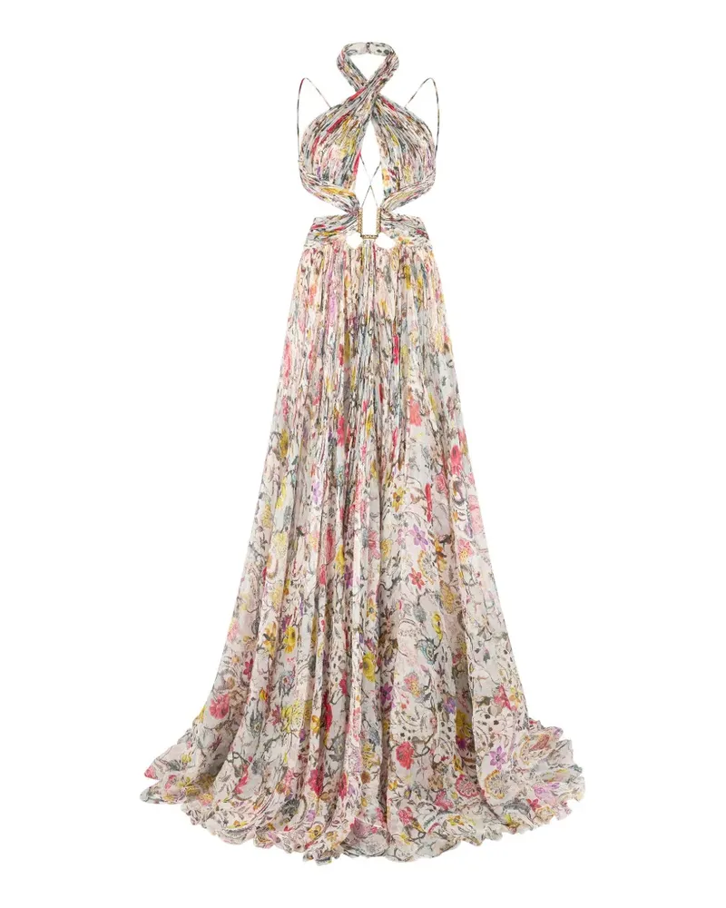 Roberto Cavalli floral-print halterneck maxi dress - Nude Nude