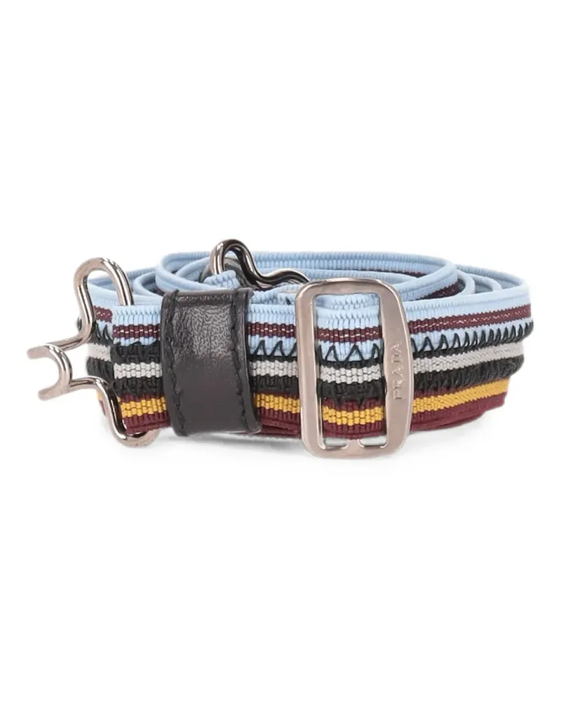 Prada logo-engraved striped belt - Blau Blau