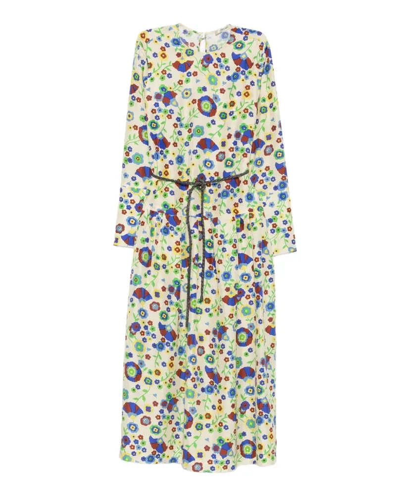 ODEEH floral-print belted midi dress - Nude Nude