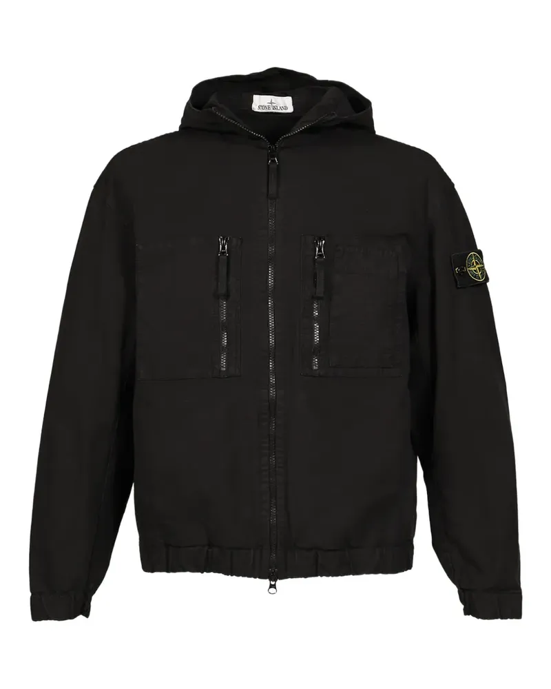 Stone Island Kapuzenjacke mit Logo-Patch - Schwarz Schwarz