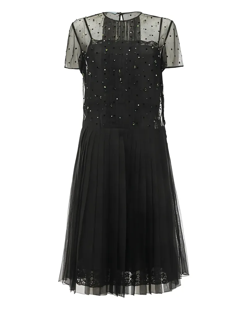 Prada Kristallverziertes Kleid mit Falten - Schwarz Schwarz