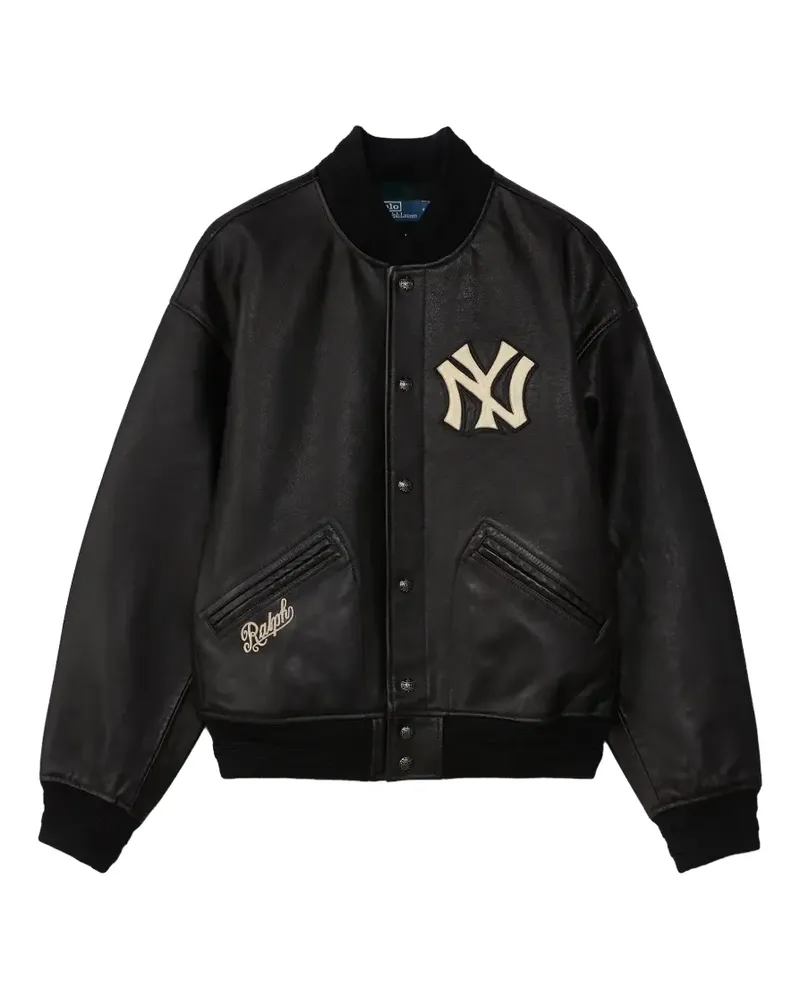 Ralph Lauren Lederjacke mit Logo-Patch - Schwarz Schwarz
