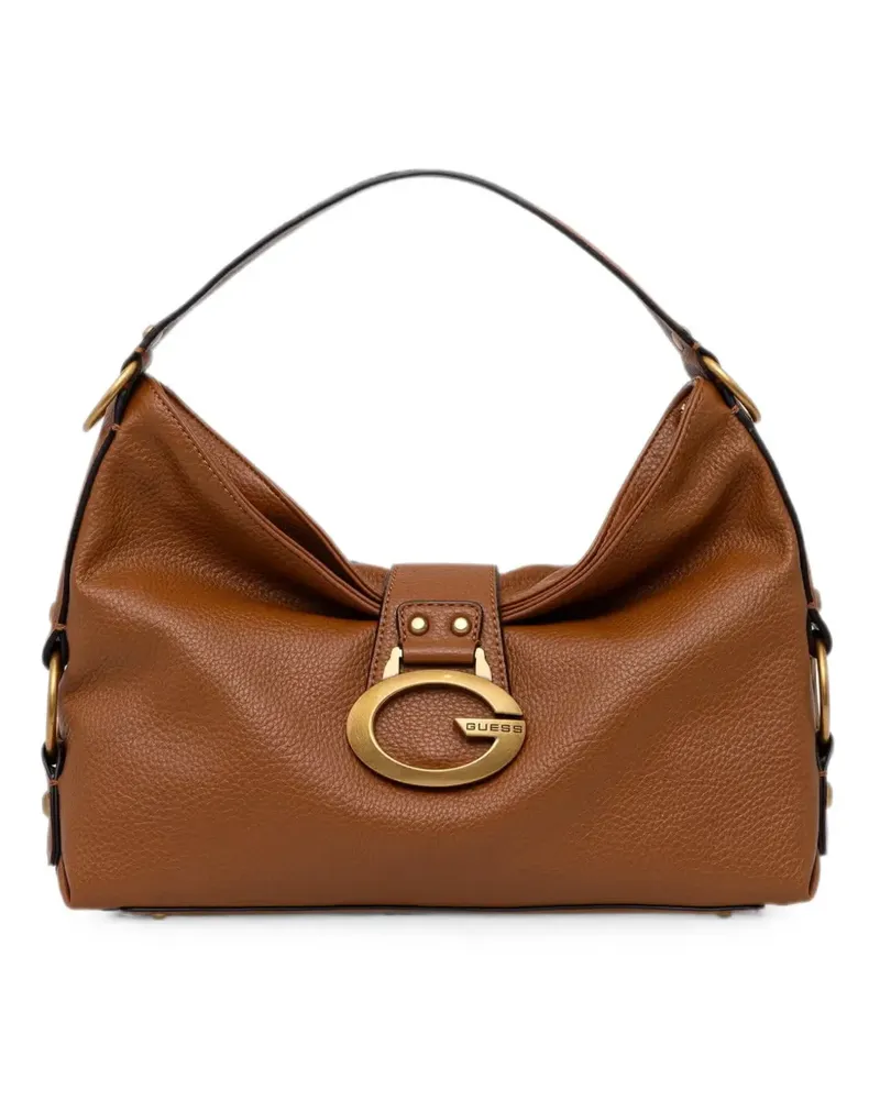 Guess Camden Schultertasche mit Logo-Schild - Braun Braun