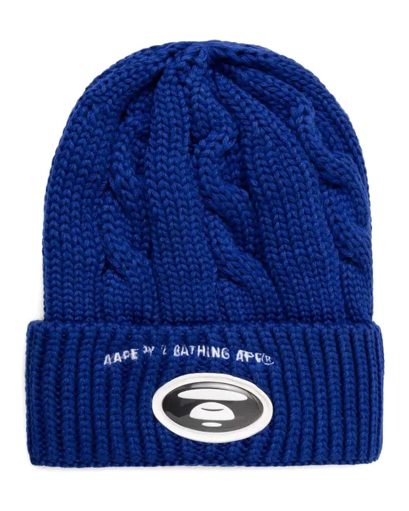 BAPE Beanie mit Zopfmuster - Blau Blau