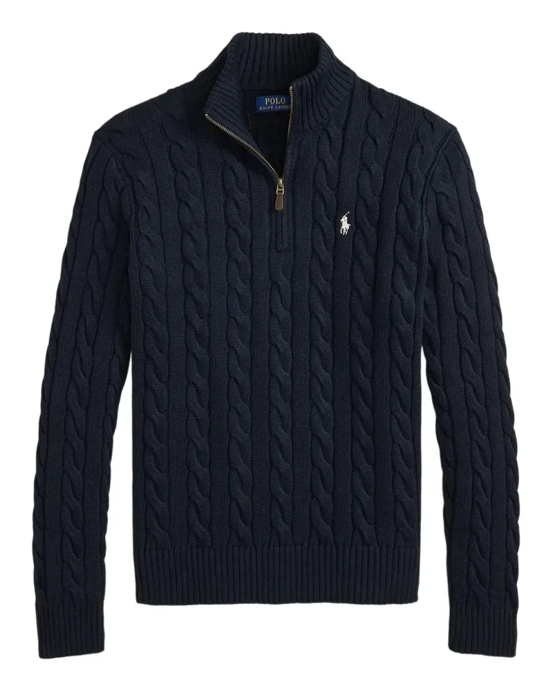 Ralph Lauren Pullover mit Zopfmuster und Viertelreißverschluss - Blau Blau