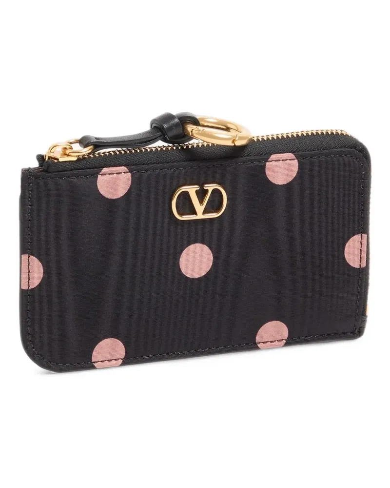 Valentino Garavani VLogo Signature Münztäschchen/Kartenetui aus bedrucktem Moiré und Leder - Schwarz Schwarz
