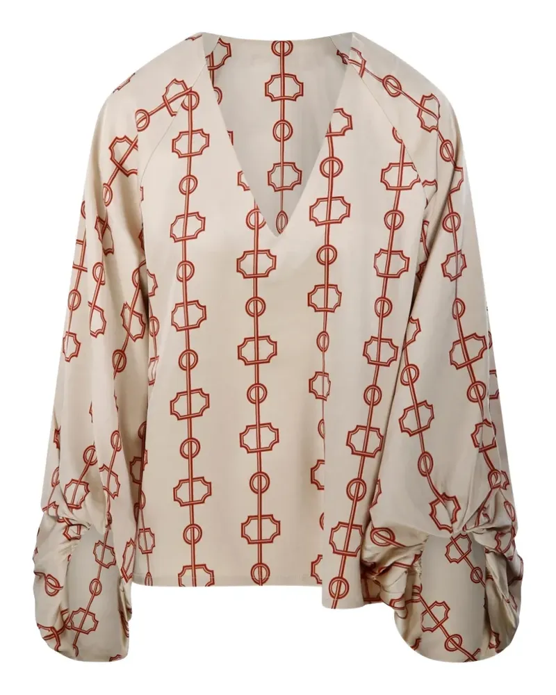 By Malene Birger Salia Parisian Scarf geometric-print blouse - Nude Nude