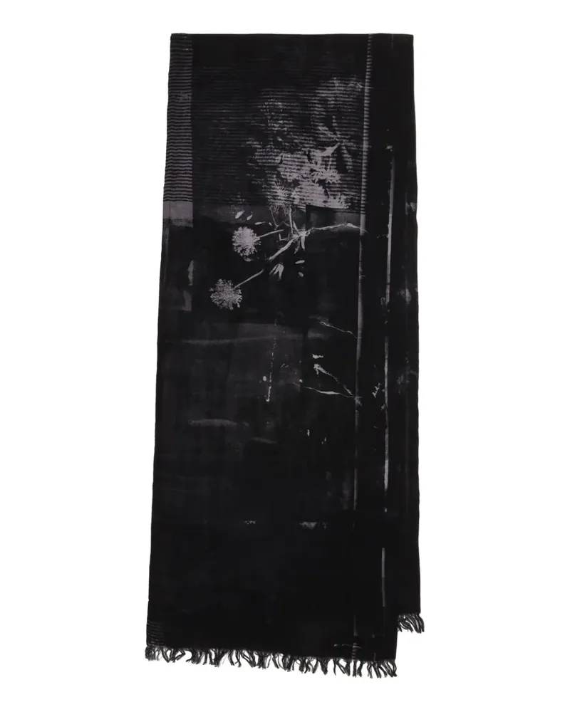 Yohji Yamamoto Schal mit Blumen-Print - Schwarz Schwarz