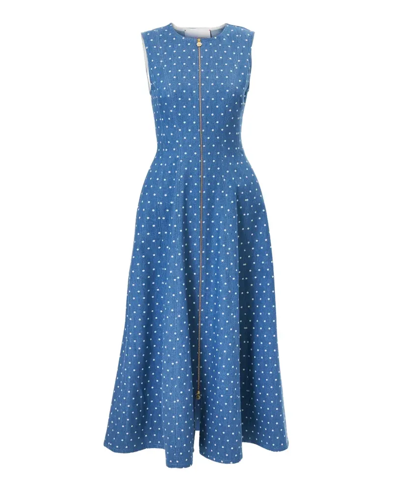 Carolina Herrera New York A-Linie Midikleid aus Denim mit Polka Dots - Blau Blau