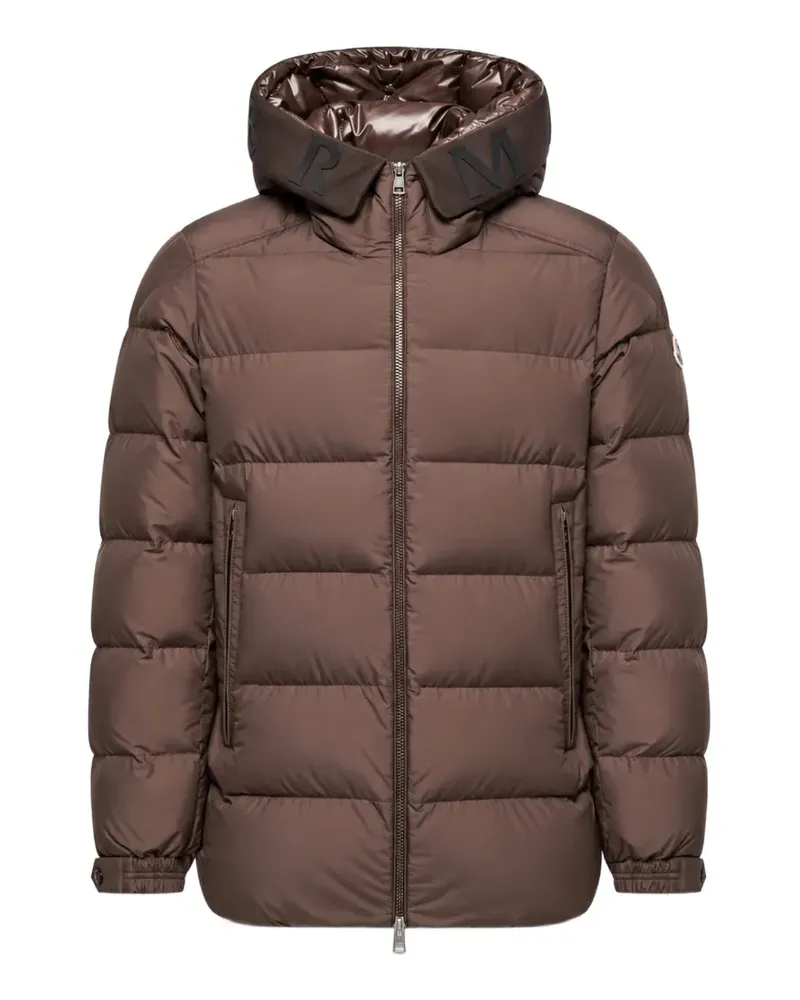 Moncler Gefütterte Kapuzenjacke mit Logo-Print - Braun Braun