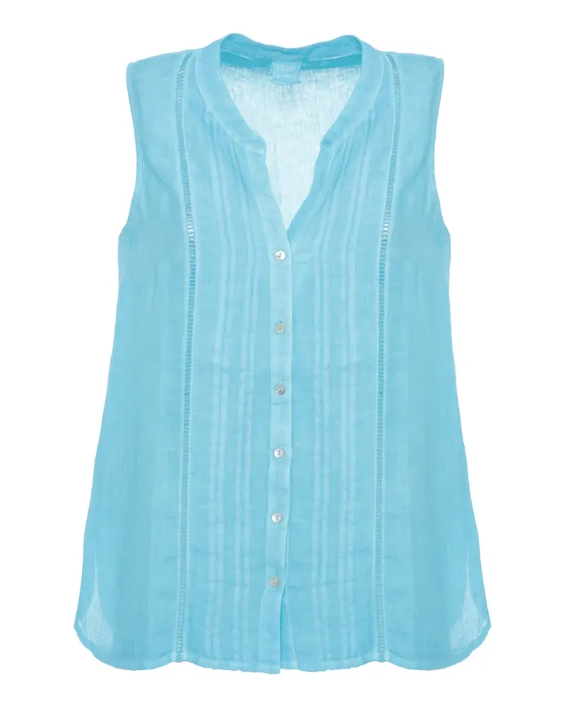 120% Lino pintuck-detail sleeveless shirt - Blau Blau