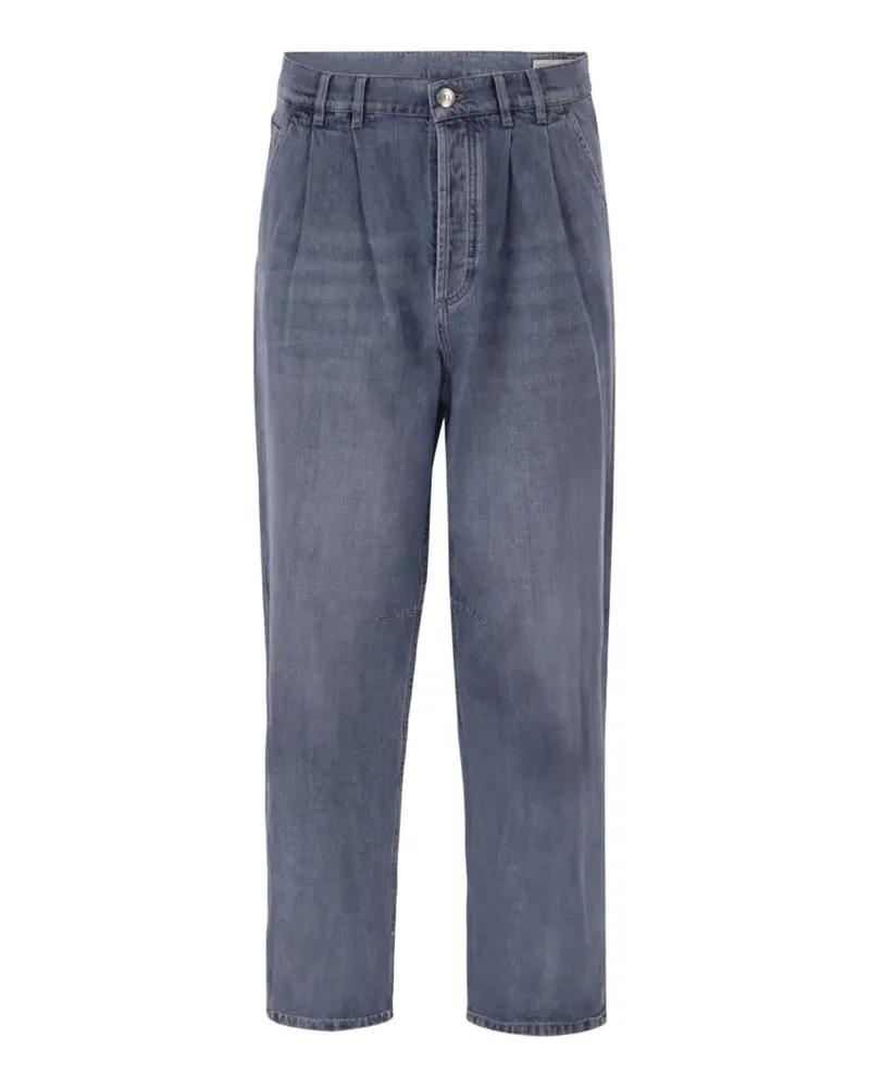 Brunello Cucinelli Baggy-Jeans aus Baumwoll-Denim mit Doppelfalten - Blau Blau
