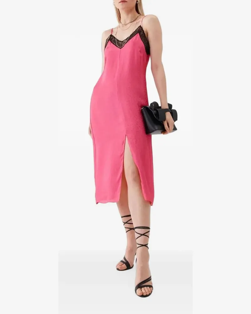 Patrizia Pepe lace-trim leopard-print midi dress - Rosa Rosa