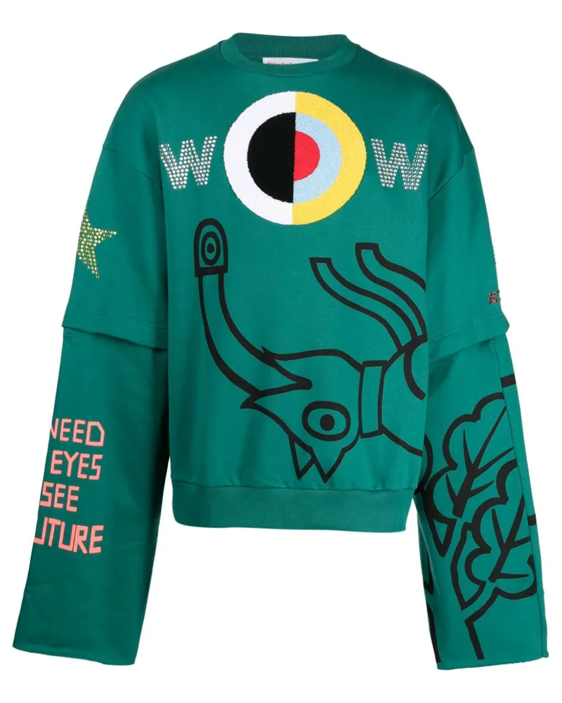 Walter van Beirendonck Sweatshirt mit Target-Applikation Grün