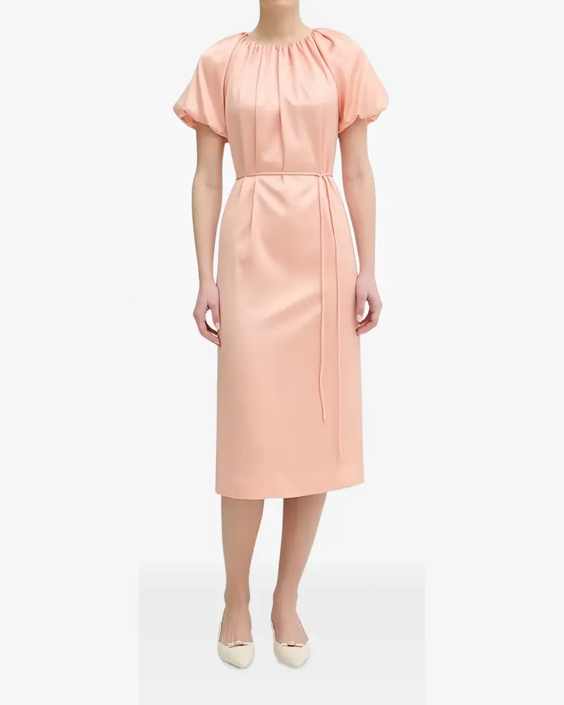 Twin-Set cutout puff-sleeve midi dress - Rosa Rosa