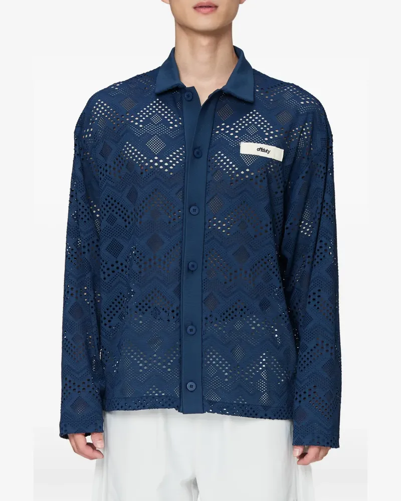 OFF DUTY Nauru geometric-perforated logo-patch shirt - Blau Blau
