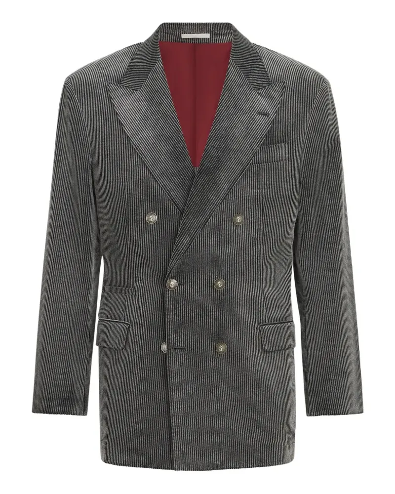 Brunello Cucinelli Eineinhalbreihiger Blazer aus mattiertem Baumwollcord mit Metallknöpfen - Grau Grau